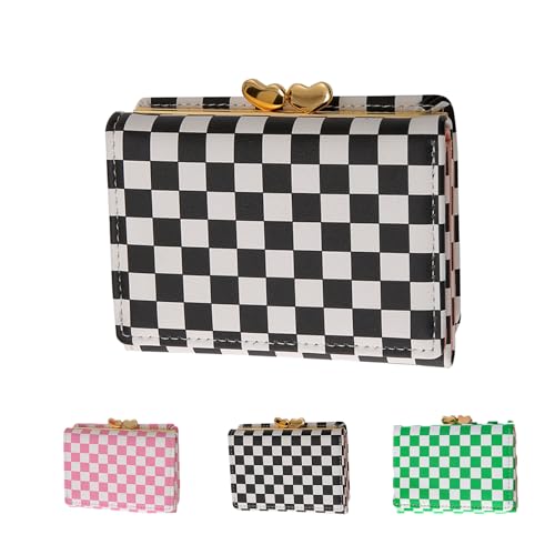 Checkered Coin Purse for Women Checkered Wallet for Teen Girls Aesthetic Wallet for Kids Teens Women Checkered Card Holder Small Wallet Black and White