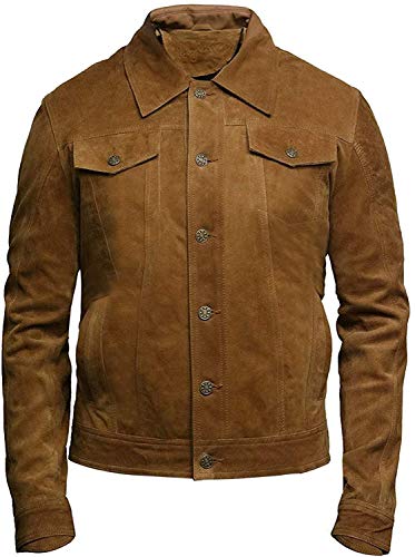 BRANDSLOCK Mens Trucker Leather Biker Jacket Genuine Goat Suede4