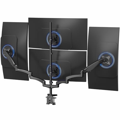 VIVO Quad Pneumatic Monitor Mount for 4 Screens up to 32 inches, Fully Adjustable, Heavy Duty Desk Stand with C-Clamp, Black, STAND-V400G