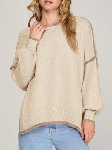 Saodimallsu Womens Fall Crew Neck Sweater Long Sleeve Color Block Sweaters Loose Casual Knit Pullover Tops2