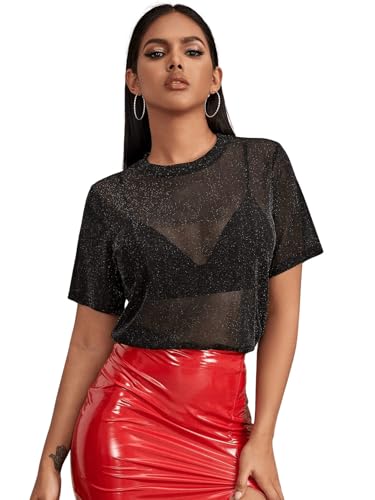 GORGLITTER Mesh Oberteile Damen Durchsichtig Netzoberteil Tops Festival...