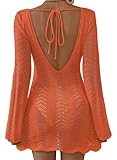 Falechay Swimsuit Coverup For Women Womens Cover Ups For Swimwear Bikini Bathing Suit Boho Mesh Crochet Coverups Cover Up Beach Vacation Essentials Backless Women's Cute Resort Summer Outfits Orange M