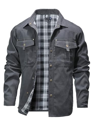 HYPESTFIT Men's Flannel Lined Shacket Jacket Plaid Brushed Lining Cowboy Western Twill Outdoor Shirt Jacket