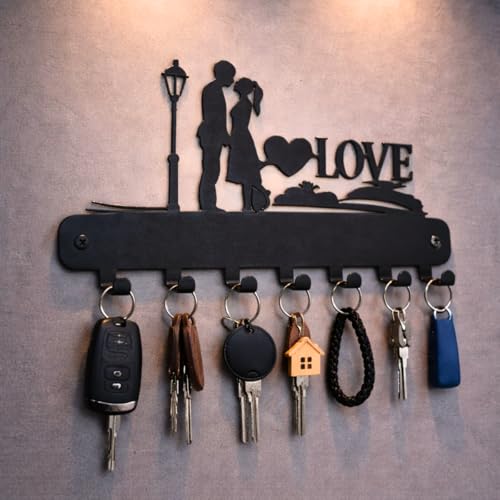 Image of Metal Key Holder for Home | 7 Hook Decorative Key Hanger Wall Mounted | Rust Free Powder Coated Key Rack | Stylish Entryway, Kitchen, Hallway Wall Decor & Key Rack Organizer Gift