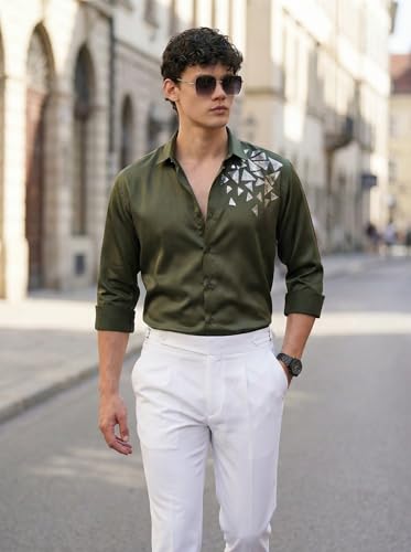 Image of IndoPrimo Men's Stylish Satin Shirt for Party, Formal, Daily and Casual Wear Full Sleeve Shirt for Mens - Trio