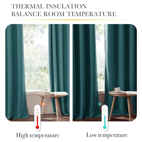 Image of NICETOWN 100% Blackout Warm Curtains for Winter, Thermal Insulated Lined Curtains for Nursery Room, Noise Reducing and Cold Blocking Drapes for Kis' Room Windows (Set of 2, Cyan Green, W42 x L63)