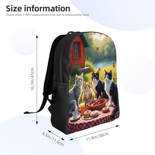 Comfort Fit Unisex Group of Cats Sitting Around Picnic Table Donuts Fruit Backpack Durable Commute Travel Adventures 16 in4