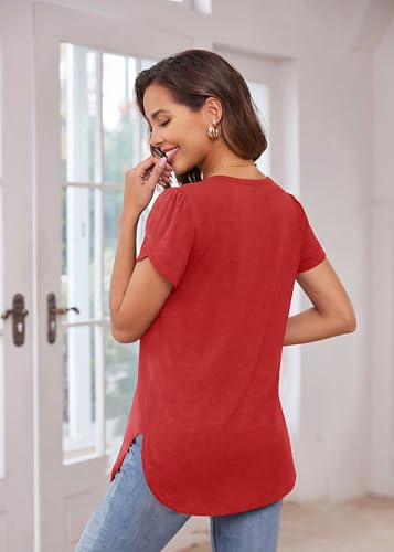 Image of Herou Women's Casual Long /Short Sleeve T Shirt Crewneck with Side Split Fall Pullover Loose Tunic Sweater Tops