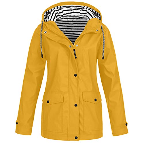 Cire Femme Impermeable Vetement Capuche Pluie de de Randonnée Randonnée Grande Taille Imperméable Jaune Courte Coupe Pluie Matelassée Veste Femme Capuche Jaune M