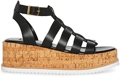 Steve Madden Women's Kaydee Wedge Sandal, Black Leather, 9 | Image 5