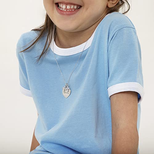 925 Sterling Silver Personalized Heart Necklace for Young Girls with Clear Cubic Zirconia Guardian Angel & Cross Pendant - Engravable Shiny CZ Heart Shape Name Tag ID Necklaces for Children & Teens2