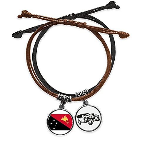 Bracelet Papouasie-Nouvelle-Guinée cordon de main et cuir ajustable