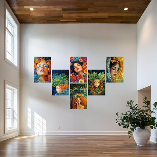 Image of SiddArtify Bohemian Portrait Wall Art Prints Set - Psychedelic Woman Poster Decor for Living Room Bedroom Office - 12x18 inch Board Pack of 6