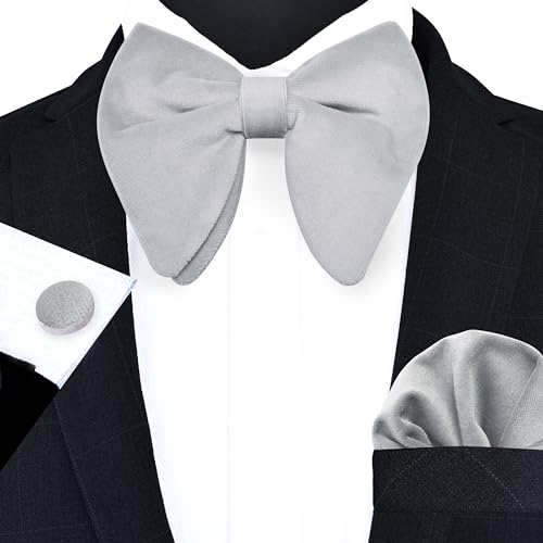 Image of GUSLESON Mens Solid Plaid Velvet Pre-tied Adjustable Bow Tie and Pocket Square Cufflink Set with Gift Box