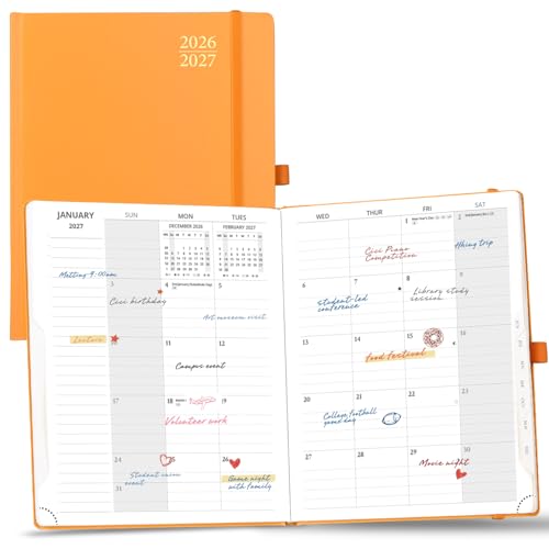POPRUN Monthly Planner 2026-2027, Large Size-8.5" x 10.5", 18 Month Calendar Book (Jul 2026 - Dec 2027), Academic Calendar Planner with Tabs, Inner Pocket, Hard Cover, 100GSM Paper - Orange