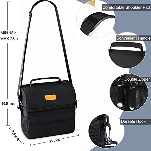 Dual Compartment Lunch Bag For Women Men, Reusable Insulated Lunch Bags Leakproof Large Lunch Box Cooler Tote Bag With Adjustable Shoulder Strap For Office Work Picnic Hiking Beach Party, Black #TOP4