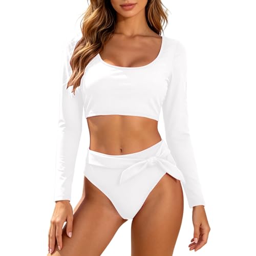 Rash guard de bain femme haut court manches longues et short uni élégant qualité premium