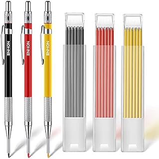 [NEW] Enhon 3 Pcs Carpenter Pencils with 39 Refills, Deep Hole Mechanical Woodworking Construction Pencil with Built in Sharpener, Black Red Yellow Carpentry Marking Scribe Tools for Architect Draft