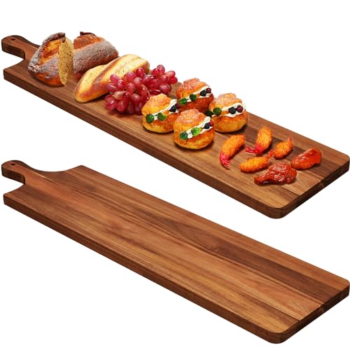 Bokon 2 Pcs 23 x 7 Inch Acacia Wooden Charcuterie Boards Acacia Serving Board with Handle Rectangular Acacia Wood Tray Wooden Serving Platter Natural Wood Server for Cheese Food by Bokon - Used condition - US$40.77