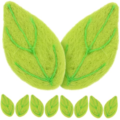 KAILIKETIY 10個 羊毛フェルト葉飾り 手作り用緑の葉モチーフ ブローチ 帽子 ヘッドアクセサリー用クラフト素材