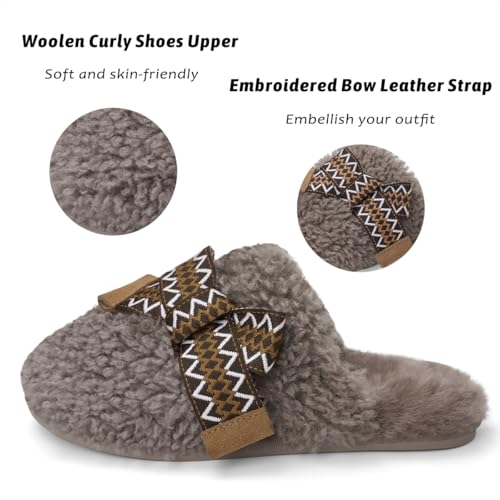 SOULROSE Womens Maxi Curly Sister Slides Fuzzy Slippers Women with Cute Bow Wool Memory Foam House Slippers Cozy Indoor Outdoor Cloud shoes Gifts3