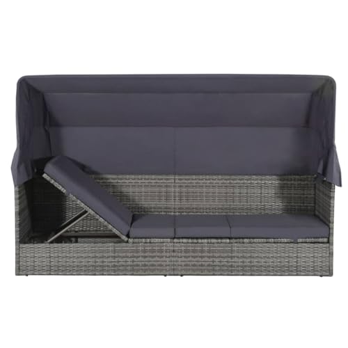 Eleganz Cama de jardín con dosel gris 205 × 62 cm – Muebles modernos para exteriores de ratán de polietileno y marco de acero, perfecto para jardín, terraza o balcón – duradero y resistente a la
