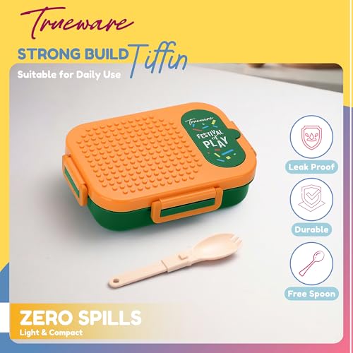 Image of Trueware BRIX Fun Food and Play 304 Stainless Steel PU Insulated Lunch Box with Two Compartment BPA Free, Food Grade Ideal for School, Picnic, Office & Outdoor - 540ml