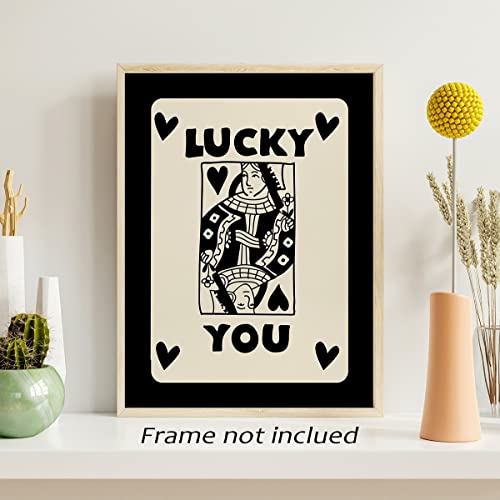 Ixmah Poker Art Queen Of Hearts Ace Spades Playing Card Posters For Game Room Aesthetic 3 Piece 12X16In, Black White Lucky You Canvas Wall Art Funny Trendy Preppy Casino Theme Party Decor Unframed #TOP1