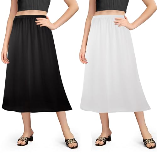 Girstunm 2 Pcs Women's Half Slips for Under Dresses Satin Skirt E...