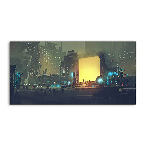 Image sur verre 120x60cm pour salon et chambre avec design de buildings la nuit