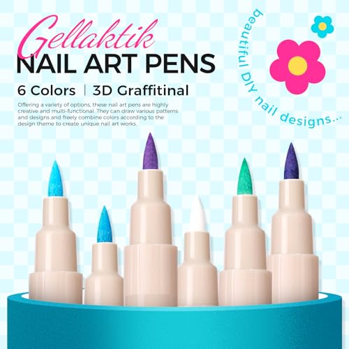 Image of 6 Colors 3D Nail Art Pens 0.7mm, Waterproof Quick Dry for DIY Nail Design | Acrylic Nail Markers for Liner, Dotting & Painting. Home & Salon DIY,Beginners Friendly,Christmas and Halloween Nail Art