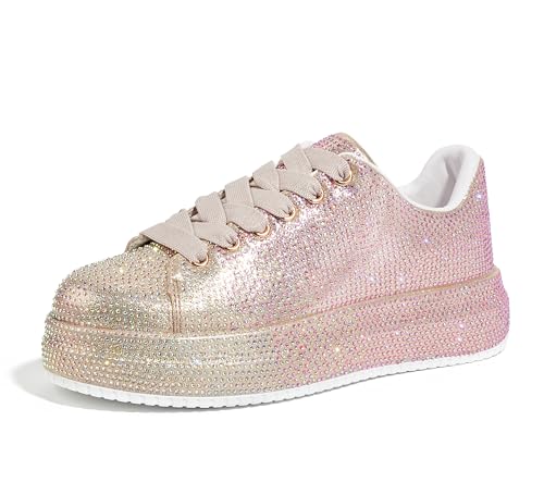 Image of LUCKY STEP Rhinestone Sneakers for Women Platform Sparkly Glitter Bling Tennis Shoes Fashion Bedazzled Wedding Bridal Party Walking Sneakers