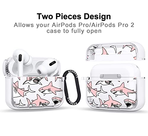 Mosnovo Airpods Pro 2 Case, Apple Airpods Pro 2 Case, Cute Pink Shark Clear Case Design With Luxe Metal Ring Shockproof Protective Cover Case For Airpods Pro Generation #TOP1