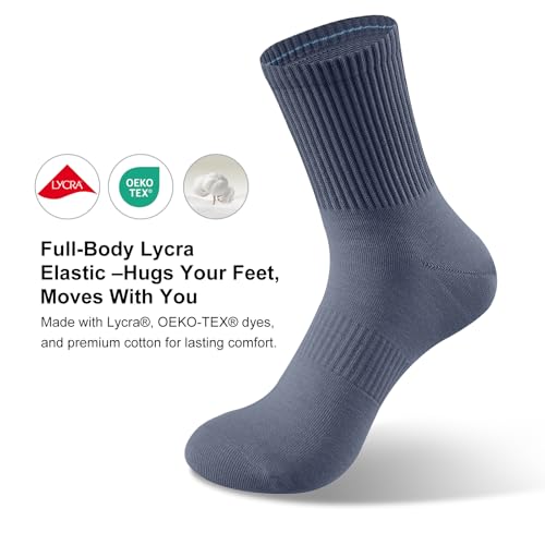 5 Pairs Cotton Men's Crew Socks,Seamless Toe Design,Durable, Soft, Breathable, High Stretch, Size 7-112