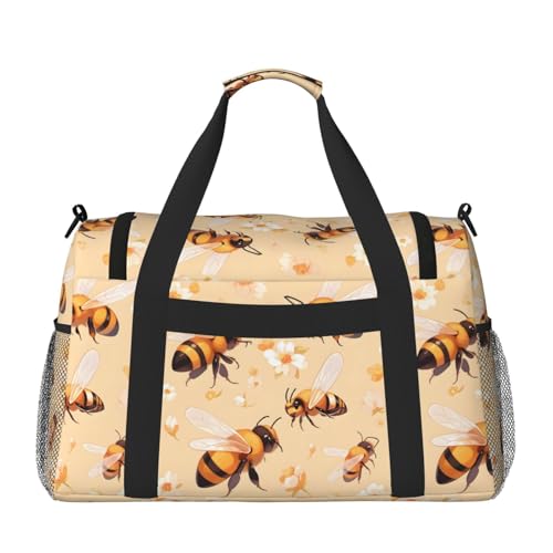 Yellow Bee Daisy Duffle Bag Foldable Travel Tote Bag Carry On Large Weekender Overnight Bags Waterproof Gym Bag For Women Men3
