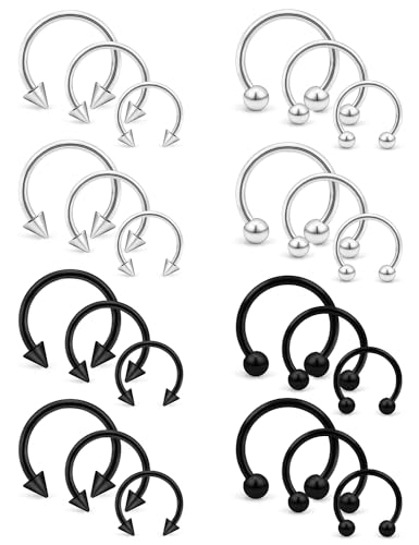 Dyknasz 16G 14G Variety of Sizes Horseshoe Rings Surgical Steel Nose Septum Horseshoe Hoop Earring Eyebrow Tragus Lip Rings Daith Helix Piercing Jewelry for Women Men