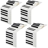 Peryiter 2 Pcs Linen Music Table Runner Musical Notes Piano Table Runner for Music Party Decor for Jazz Wedding Bridal Shower Birthday Patry Supplies, 72'' x 13'' (Piano Style)