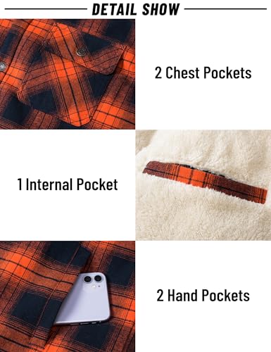 MAGNIVIT Mens Flannel Jacket Sherpa Fleece Lined Plaid Jackets Shirt Thick Snap Button Flannel Hoodie Cotton Winter Shacket4