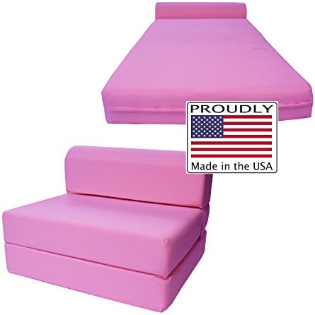D&D Futon Furniture Pink Sleeper Chair Folding Foam Bed, 70 x 32 x 6, Studio Guest Foldable Sofa Bed, Couch, High Density Foam 1.8 Pounds.