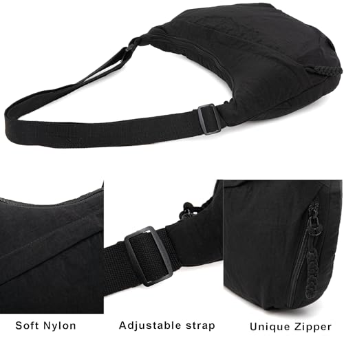 Crescent Crossbody Bags for Women Nylon Slouchy Sling Hobo Bag,Spacious Dumpling Shoulder Handbag Cross Body Purses4