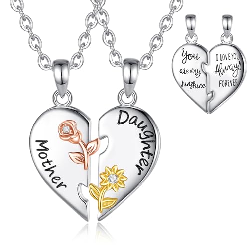 INFUSEU Collar sentimental con corazón enlazado para el día de la madre, para mamá, hija, para siempre, cadena de 18 a 20 pulgadas, Small, Chapado en rodio, Circonita cúbica