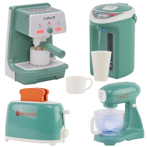 Accessoire Dinette Enfant - Electromenager Cuisine Enfants avec Cafetière, Mixer, Distributeur d'Eau Intelligent, Grille-Pain - Cafetière Dînette Jouet,...