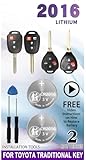 IYUKETROR Key Fob Battery Replacement for Toyota Traditional Key CR2016 (Camry Corolla RAV4 Tacoma 4Runner Highlander Tundra Yaris Venza Prius c Avalon) Remote Head (Pack of 2) (Check Fitment Guide)