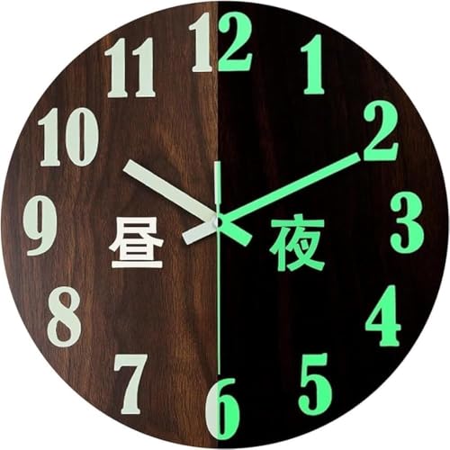 PANJIE蓄光 夜光 電波時計 壁掛け 自動発光 木製 静音 木目 視認性 室内インテリア 暗所で光る 置時計 ナチュラル リビング 寝室 文字盤 (30*30cm,A)