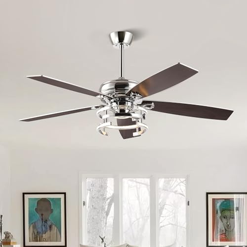 Image of Ceiling Fans with Lights and Remote - Modern Silver Ceiling Fan with 3CCT, 6 Speeds, Quiet, Dual-Sided Reversible Blades Indoor Outdoor Chandelier Fan for Bedroom Living Room