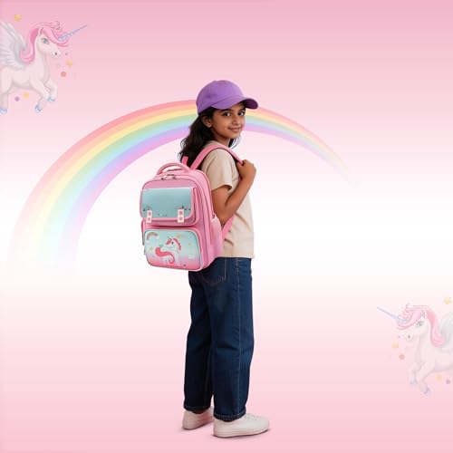 Image of Gear Starry Unicorn 16 inch /25L Medium Water Resistant School Bag | Casual Backpack | Daypack | Travel Backpack | Kids Bag for Boys /Girls (Pink - Blue)