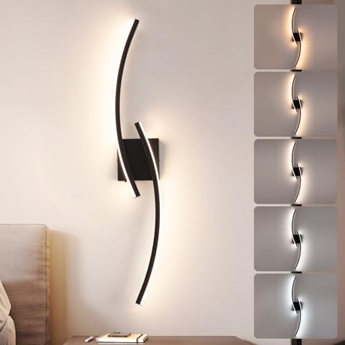 Image of Hardwired 3000~6000K Modern Wall Sconce, 31.5IN Black LED Wall Light Fixtures Wall Lights for Bedroom, Living Room, Hallway and Bedside Wall Lamp