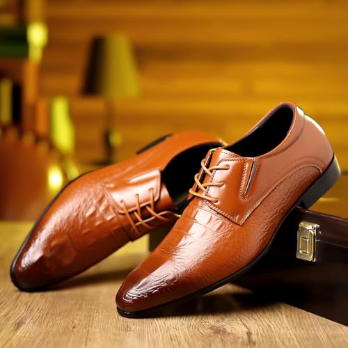 Santimon Men's Crocodile Print Leather Oxford Dress Shoes Classic Lace-Up Formal Business Wedding Parties Shoes2