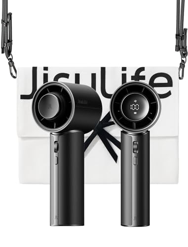 Image of JISULIFE Handheld Fan - Next‑Gen Cooling: 30H Max Runtime, 100‑Speed Turbo Air, Premium PU Leather, Aroma Pod Innovation, Portable Fan for Travel, Gifts for Women Men- Velvet Black (Pro1 Mini)