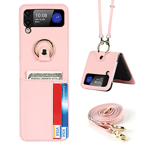 Lbyzcase Case For Galaxy Z Flip 4 5G,Samsung Z Flip 4(2022) Leather Wallet Case,Adjustable Crossbody Lanyard Durable Card Slots Ultra Slim Luxury Cover For Samsung Galaxy Z Flip 4 (Rose Gold) #TOP3